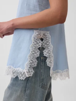 Linen-Blend Lace-Trim Cami