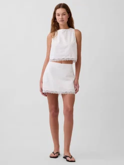 Linen-Blend Lace-Trim Mini Skort