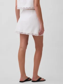 Linen-Blend Lace-Trim Mini Skort