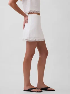 Linen-Blend Lace-Trim Mini Skort