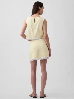 Linen-Blend Lace-Trim Mini Skort