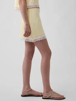 Linen-Blend Lace-Trim Mini Skort