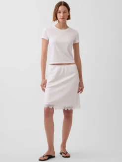 Linen-Blend Lace-Trim Skirt