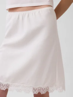 Linen-Blend Lace-Trim Skirt
