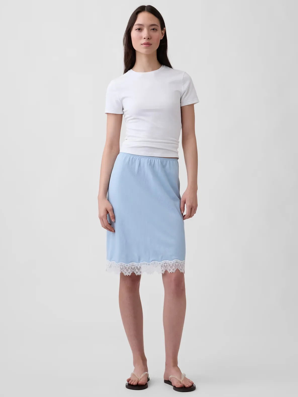 Linen-Blend Lace-Trim Skirt