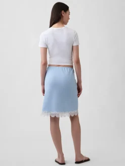 Linen-Blend Lace-Trim Skirt