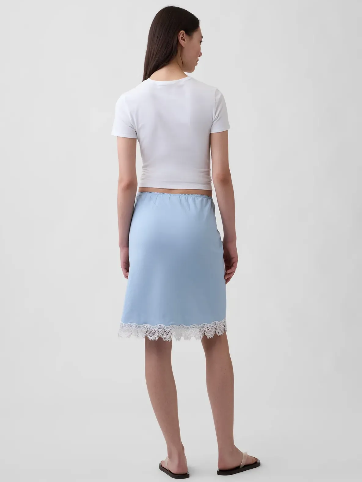 Linen-Blend Lace-Trim Skirt