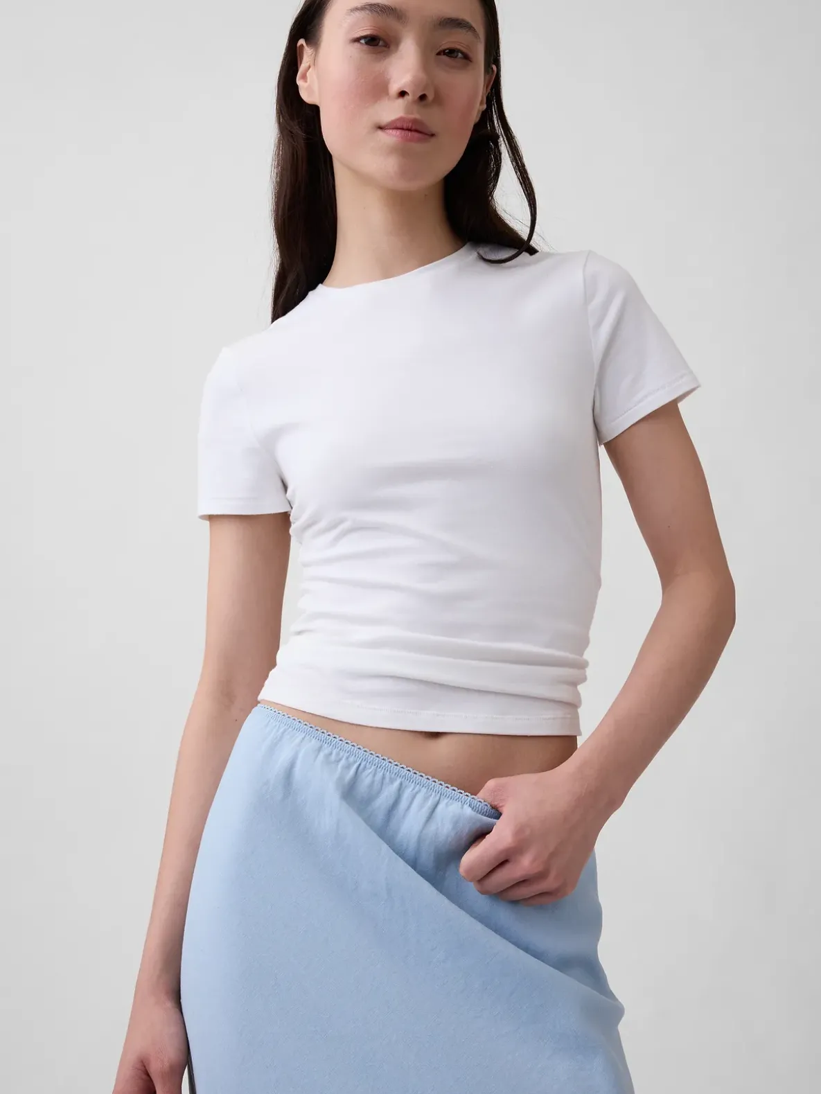 Linen-Blend Lace-Trim Skirt
