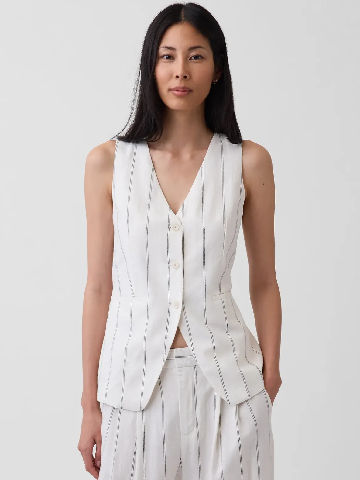 Linen-Blend Longline Vest