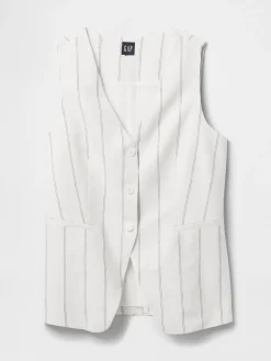 Linen-Blend Longline Vest