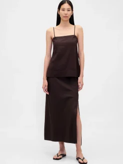 Linen-Blend Maxi Skirt