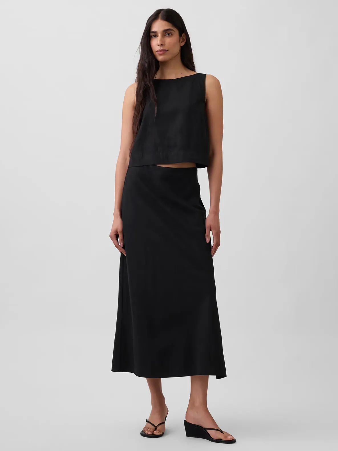 Linen-Blend Maxi Slip Skirt