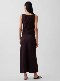 Linen-Blend Maxi Slip Skirt