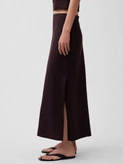 Linen-Blend Maxi Slip Skirt