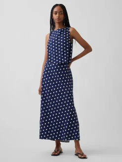 Linen-Blend Maxi Slip Skirt
