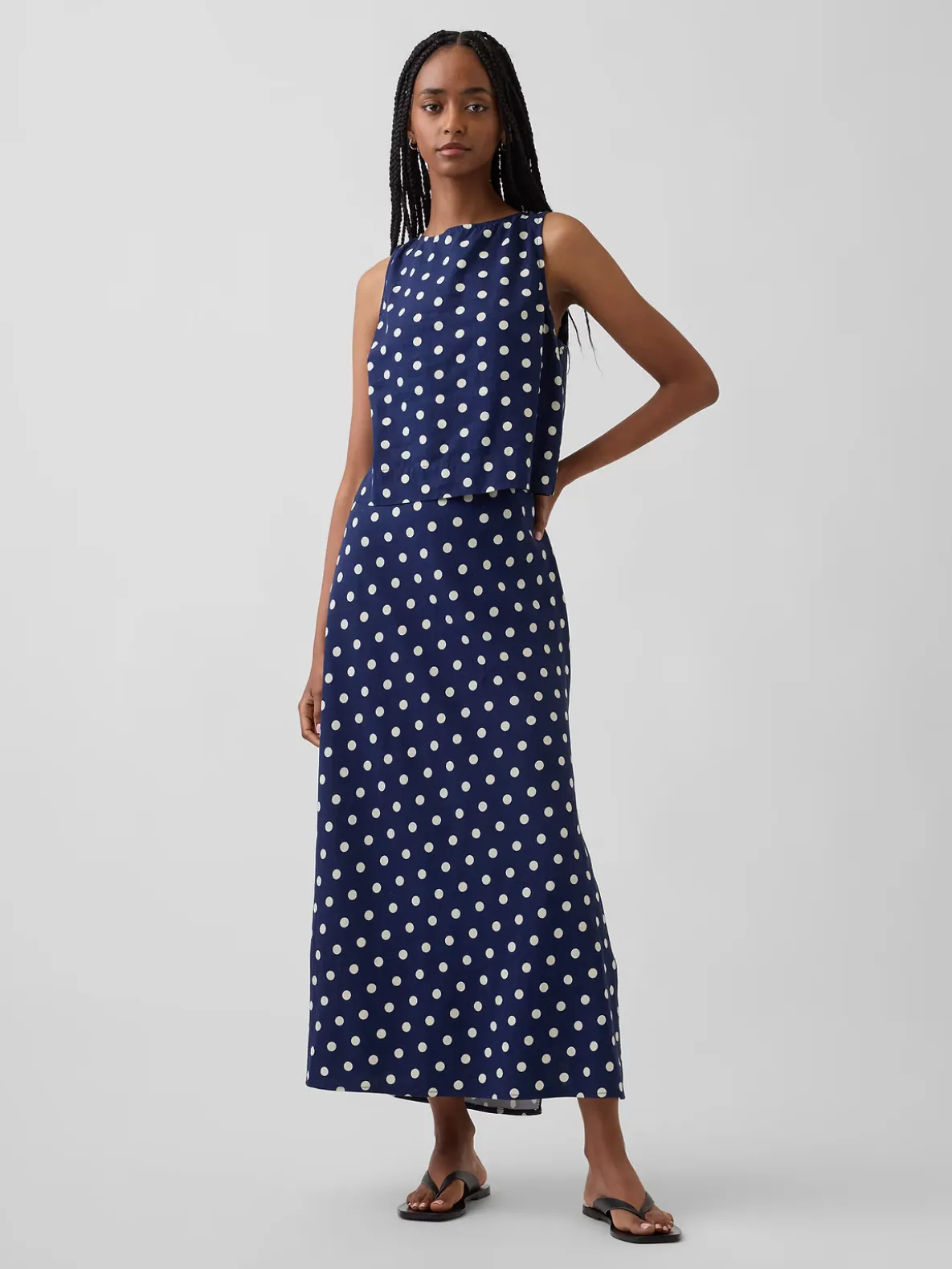Linen-Blend Maxi Slip Skirt