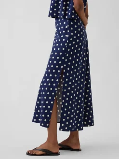 Linen-Blend Maxi Slip Skirt