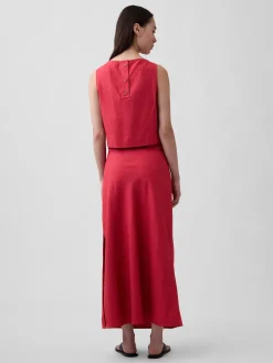 Linen-Blend Maxi Slip Skirt