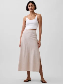 Linen-Blend Maxi Slip Skirt