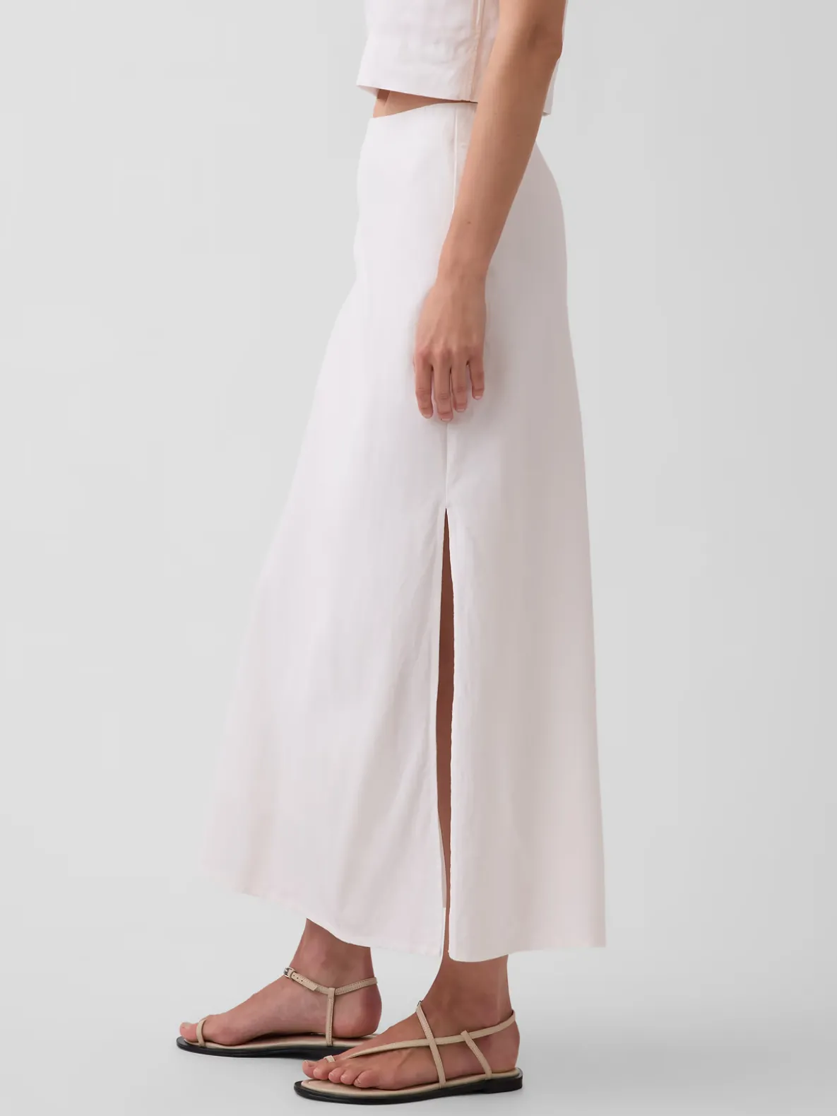 Linen-Blend Maxi Slip Skirt