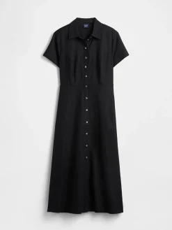 Linen-Blend Midi Shirtdress