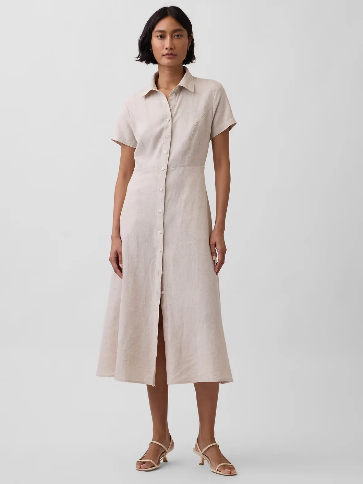 Linen-Blend Midi Shirtdress