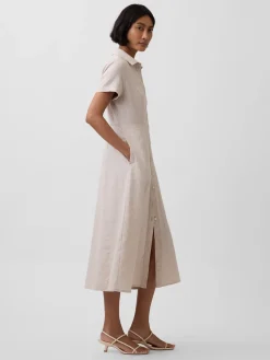 Linen-Blend Midi Shirtdress