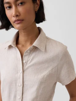 Linen-Blend Midi Shirtdress