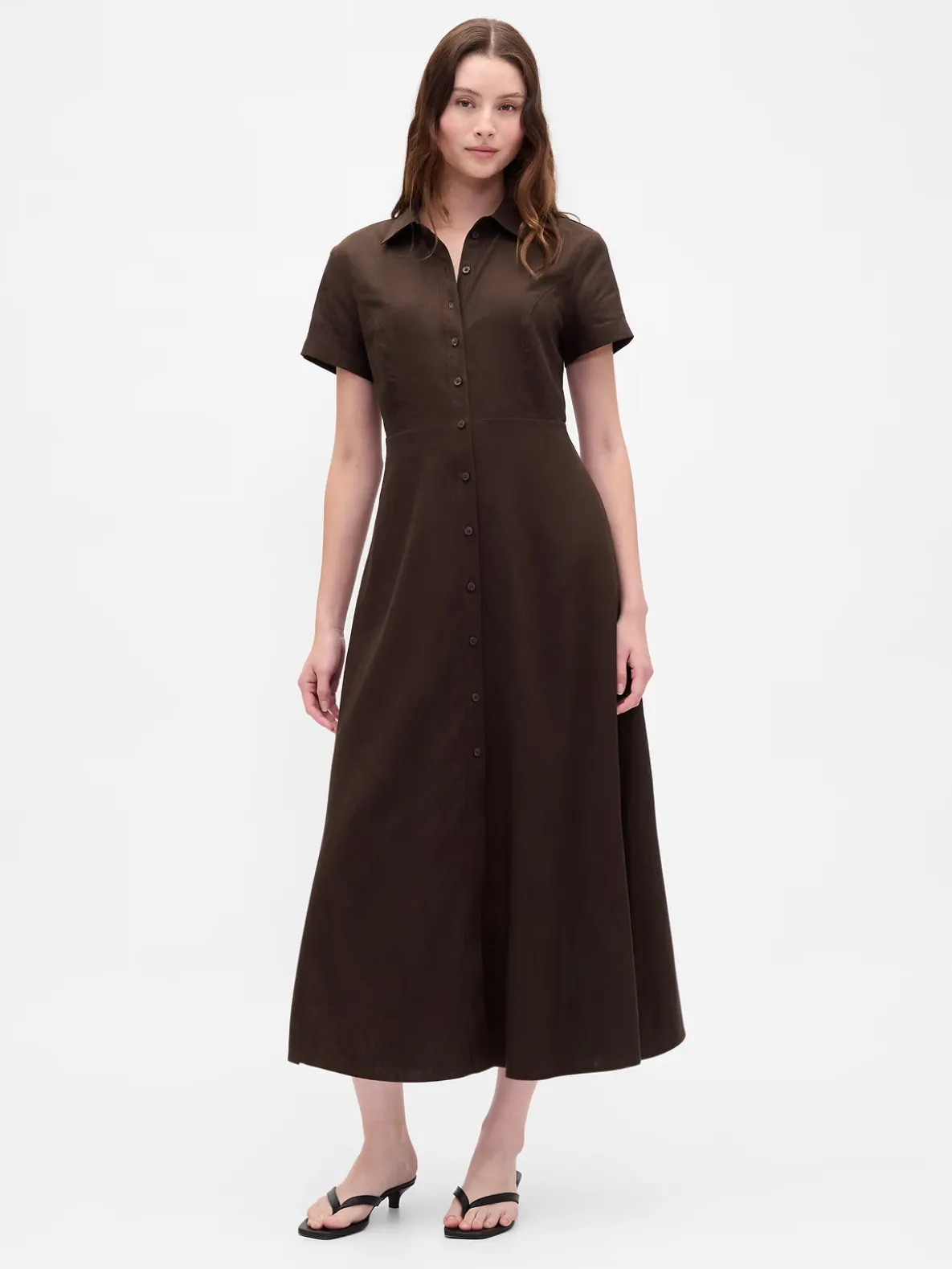 Linen-Blend Midi Shirtdress