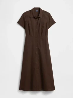 Linen-Blend Midi Shirtdress