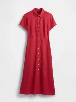 Linen-Blend Midi Shirtdress