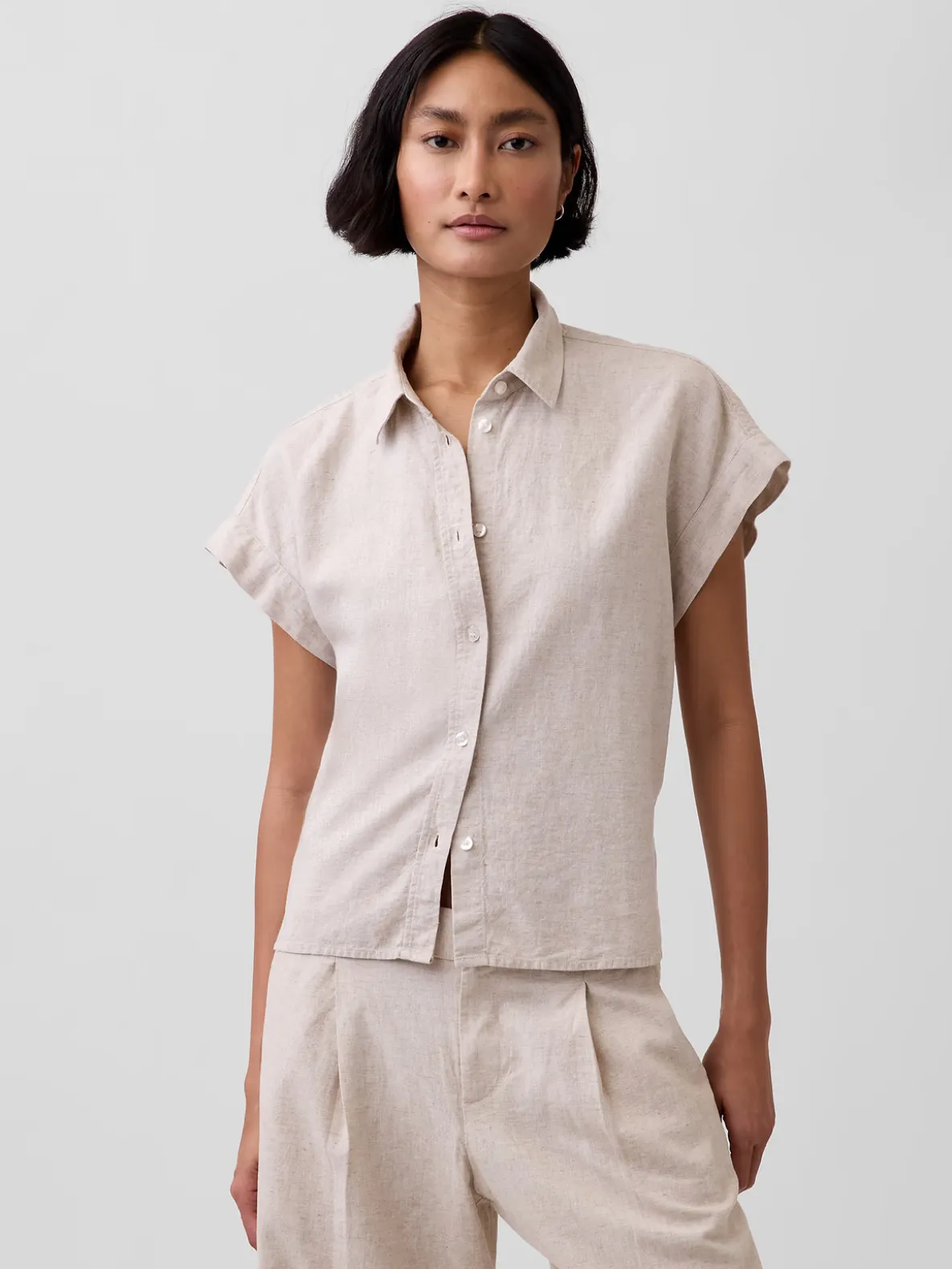 Linen-Blend Oversized Shirt