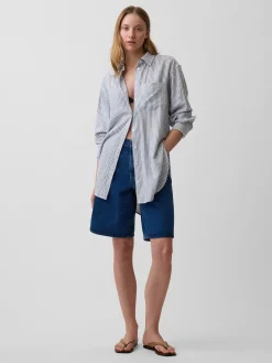 Linen-Blend Oversized Tunic Shirt