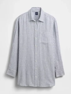 Linen-Blend Oversized Tunic Shirt