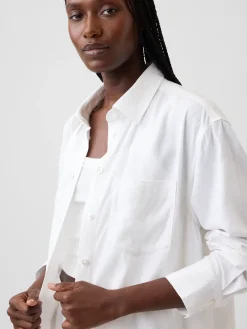Linen-Blend Oversized Tunic Shirt