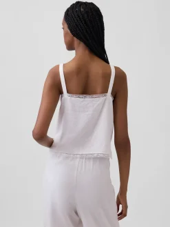 Linen-Blend Pintuck Crop PJ Tank Top