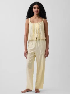 Linen-Blend Pintuck Crop PJ Tank Top
