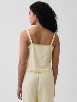 Linen-Blend Pintuck Crop PJ Tank Top