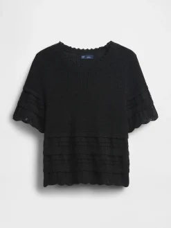 Linen-Blend Pointelle Sweater Crop Top
