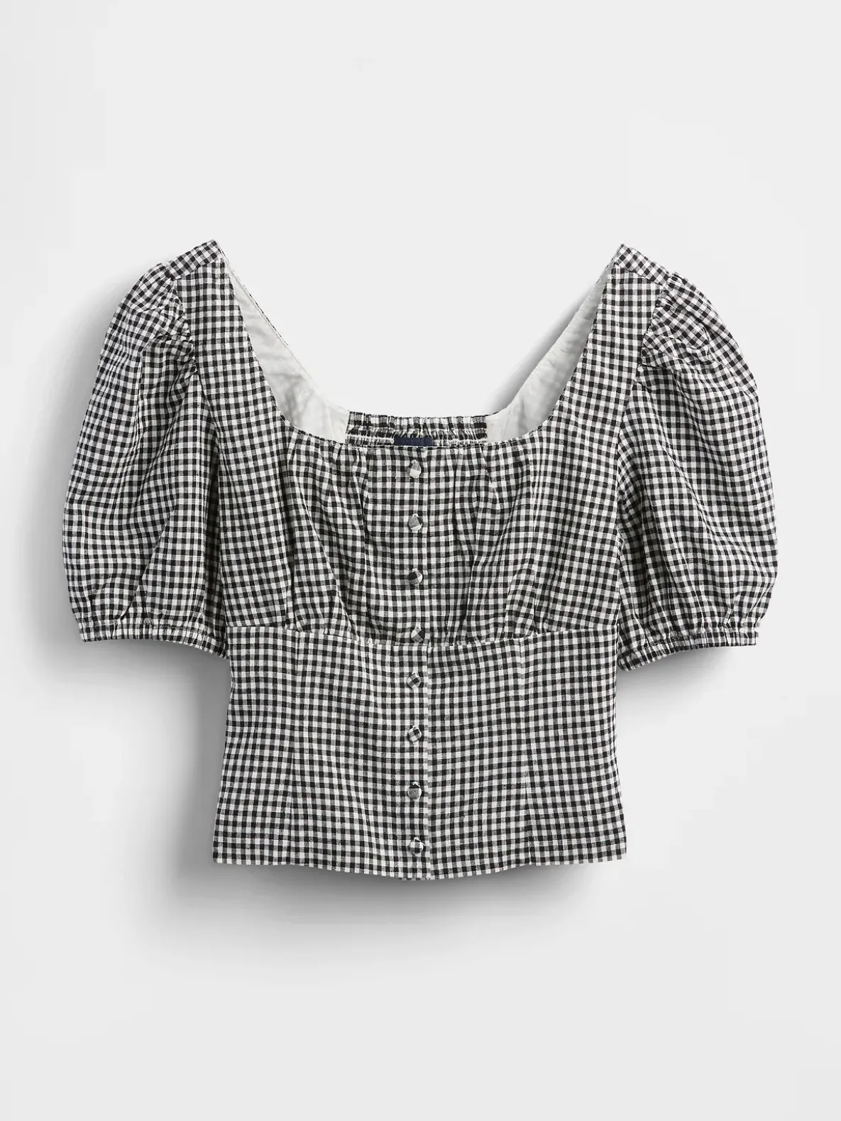 Linen-Blend Puff-Sleeve Crop Corset Top