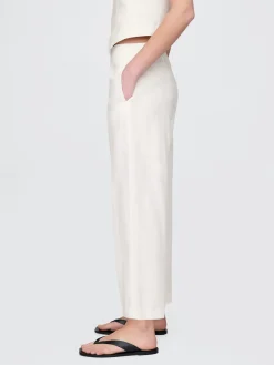 Linen-Blend Relaxed Straight Ankle Pants