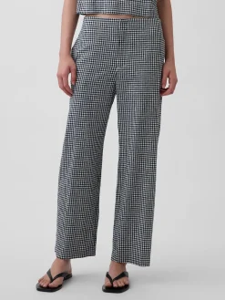 Linen-Blend Relaxed Straight Ankle Pants