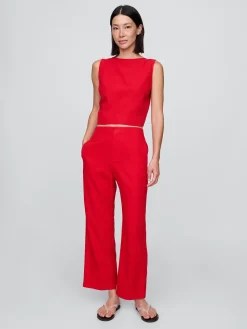 Linen-Blend Relaxed Straight Ankle Pants