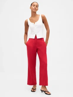Linen-Blend Relaxed Straight Ankle Pants