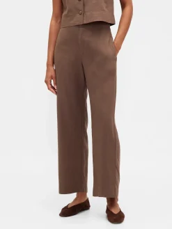 Linen-Blend Relaxed Straight Ankle Pants