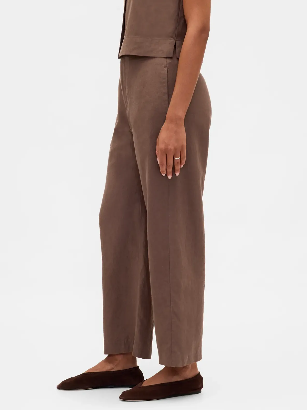 Linen-Blend Relaxed Straight Ankle Pants