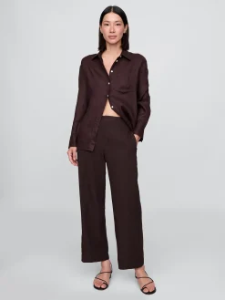 Linen-Blend Relaxed Straight Ankle Pants
