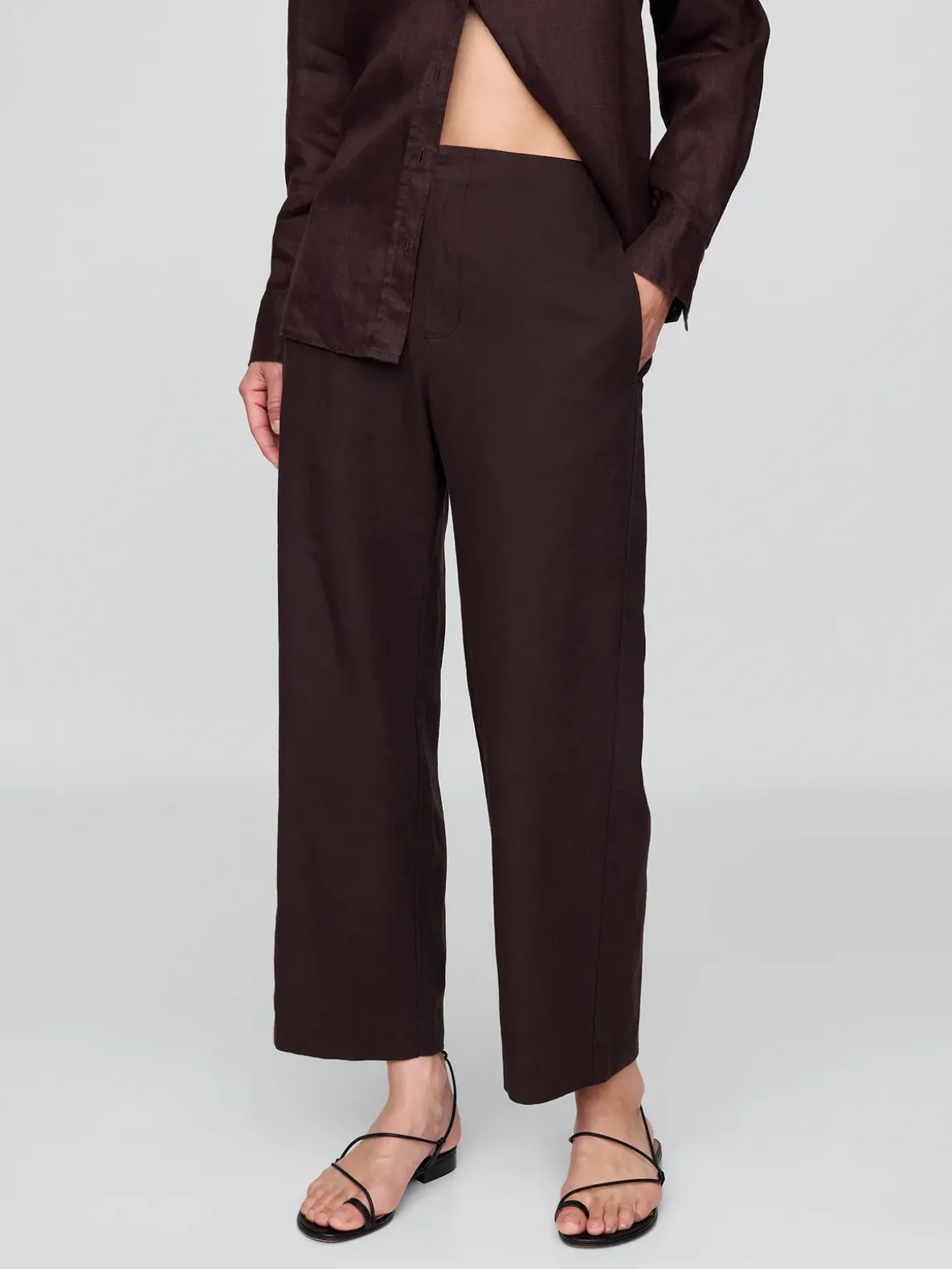 Linen-Blend Relaxed Straight Ankle Pants
