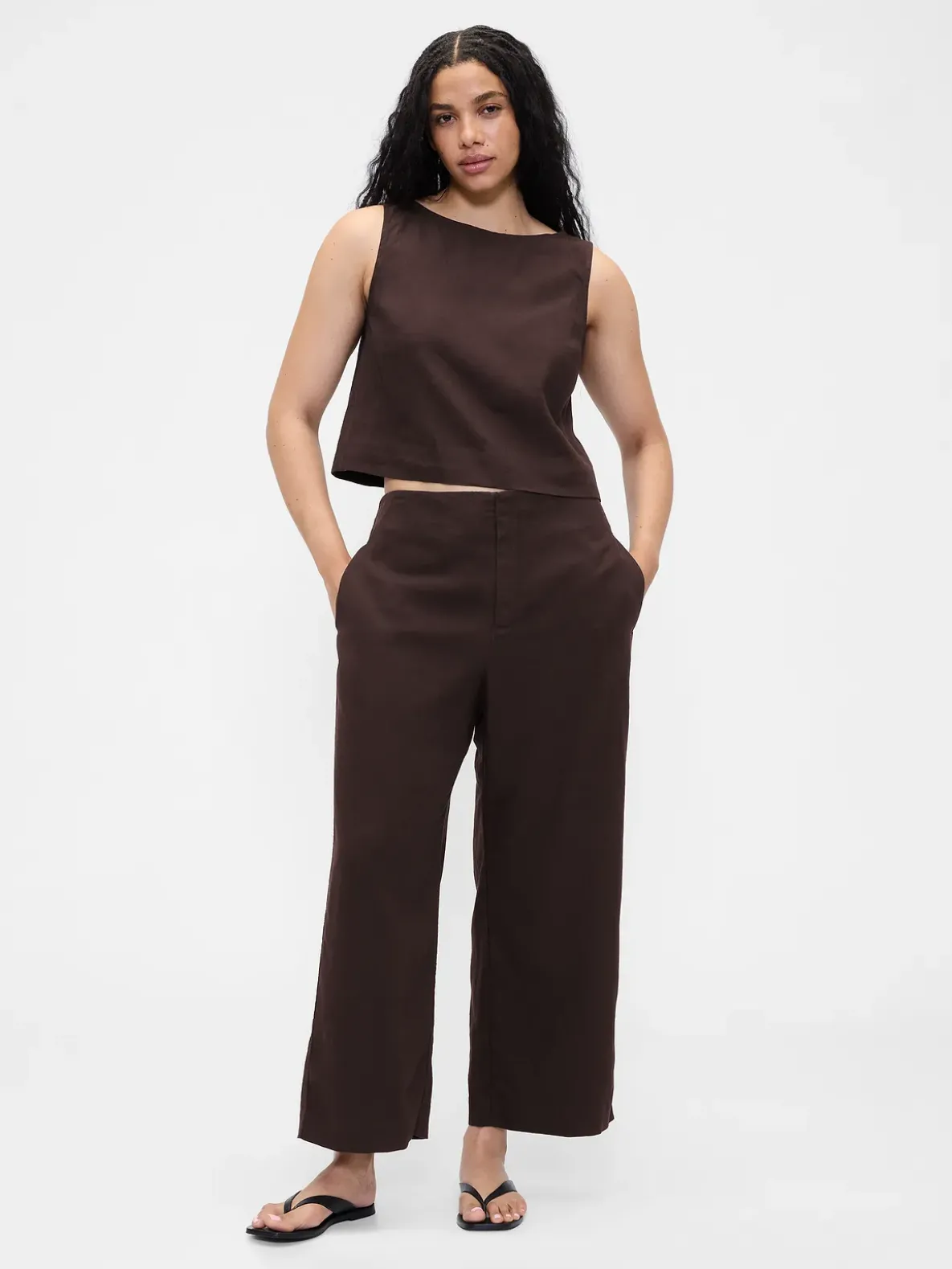 Linen-Blend Relaxed Straight Ankle Pants
