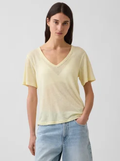 Linen-Blend Relaxed V-Neck T-Shirt